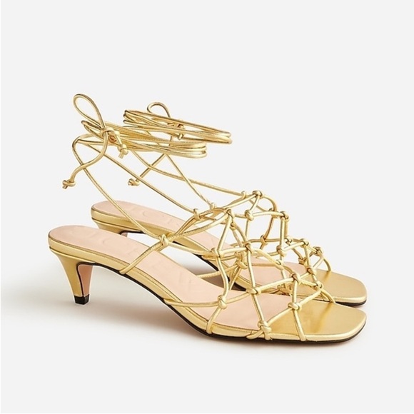J Crew Zadie knotted lace-up kitten heels in metallic leather CA041 NEW - Picture 1 of 7